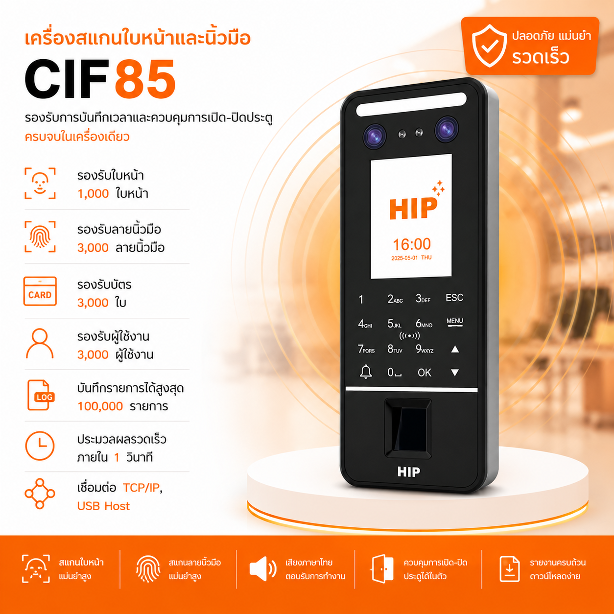 เครื่องสแกนลายนิ้วมือ เอช ไอ พี รุ่น CIF85 สีดำ_1